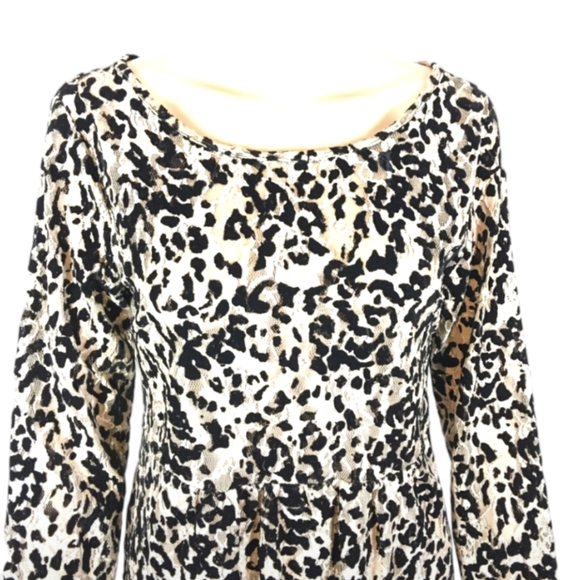 Miss Me Taupe & Black Lace Animal/Leopard Print Peplum Top Size La - Picture 2 of 7